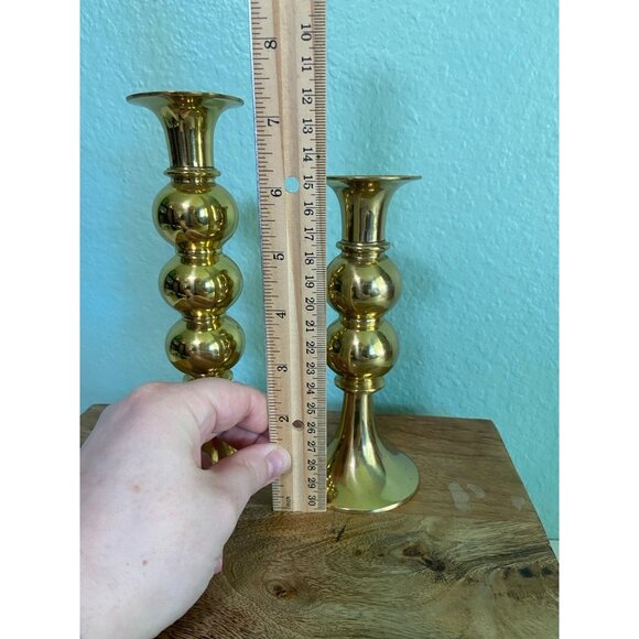Made in India Vintage Brass Candle Stick Holders Set of 2 - Picture 4 of 12